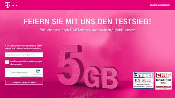5 GB Gratis-Datenvolumen für Telekom-Mobilfunkkunden