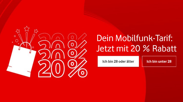 Vodafone: 20 Prozent Rabatt auf GigaMobil und GigaMobil Young Mobilfunktarife