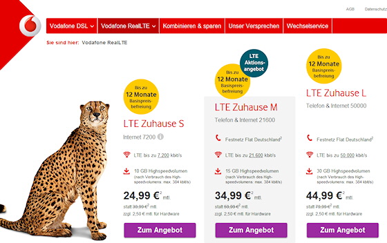 Vodafone LTE Zuhause Tarife - Übersicht