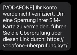 Phishing: Kriminelle täuschen Service-SMS wie diese von Vodafone vor