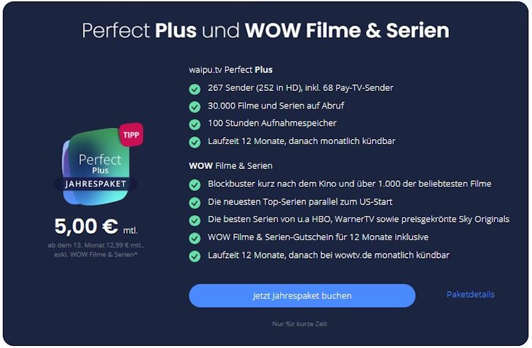 waipu.tv Perfect Plus und WOW Filme + Serien im Ostern-Angebot