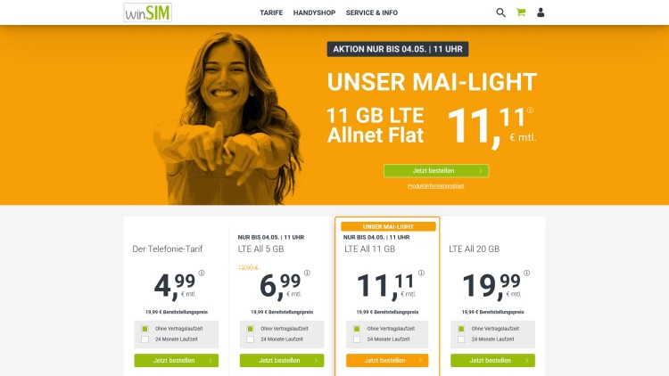winSIM: LTE All 11 GB für 11,11 Euro