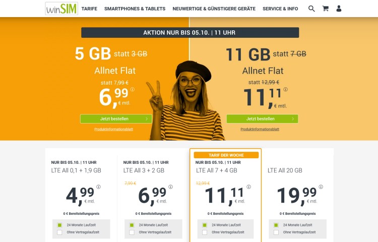 winSIM: 11 GB Datenvolumen für 11,11 Euro