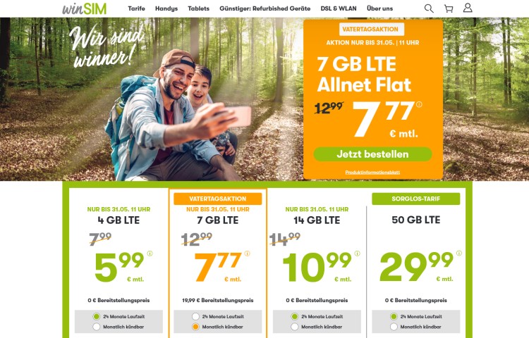 LTE-Vertrag mit 7 GB für 7,77 Euro monatlich – Aktionstarif von winSIM