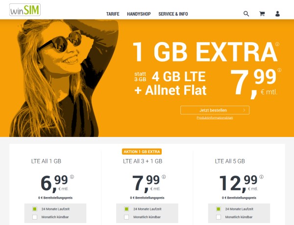 winSIM: 4 GB LTE + Allnet Flat für 7,99 Euro