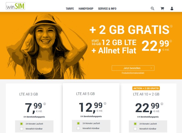 winSIM: Allnet-Flat mit 12 GB Datenvolumen für 22,99 Euro