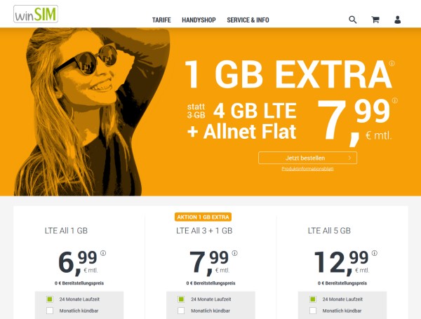 winSIM: Allnet-Flat mit 4 GB Datenvolumen für 7,99 Euro