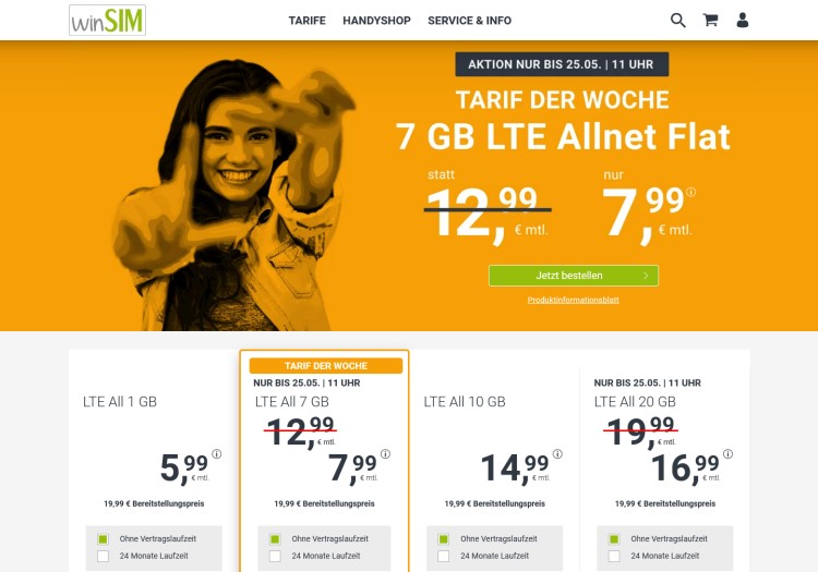 winSIM LTE 7 GB Tarif für 7,- Euro
