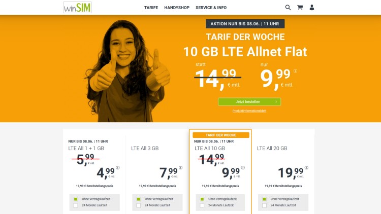 winSIM: Allnet-Flat mit 10 GB LTE Datenvolumen für 9,99 Euro