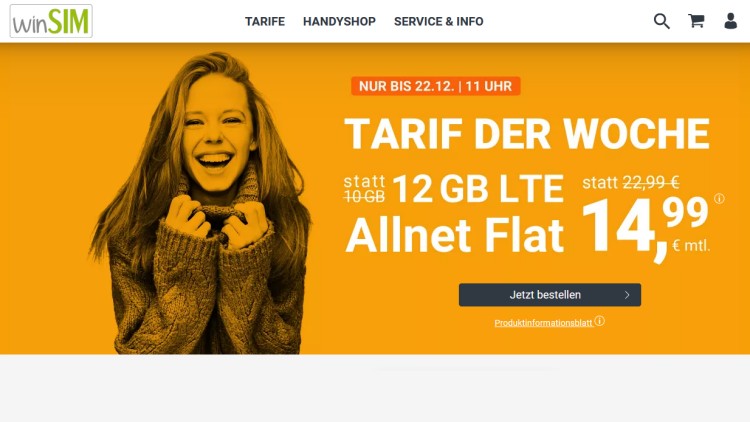 winSIM LTE All 10+2 GB Tarif für 14,99 Euro