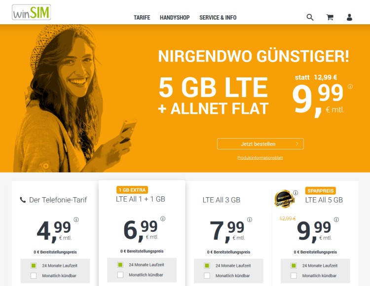 winSIM: Allnet-Flat mit 5 GB Datenvolumen für 9,99 Euro