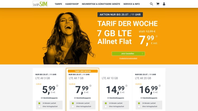 winSIM: Allnet-Flat mit 20 GB LTE Datenvolumen für 16,99 Euro