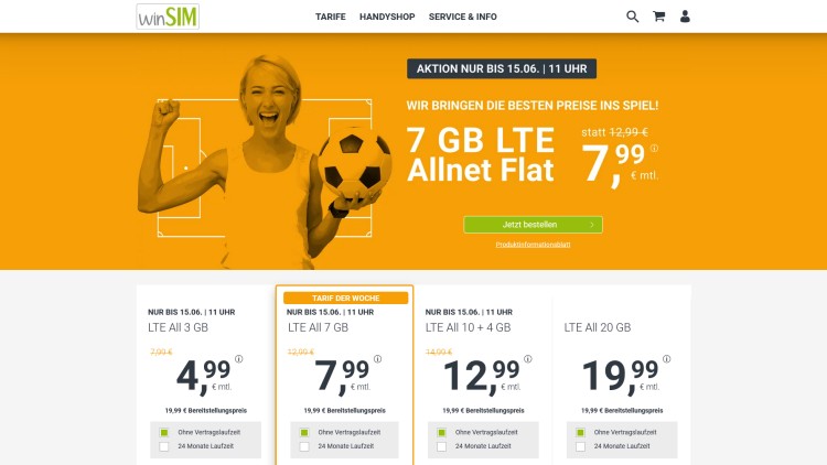 winSIM: Allnet-Flat mit 7 GB LTE Datenvolumen für 7,99 Euro