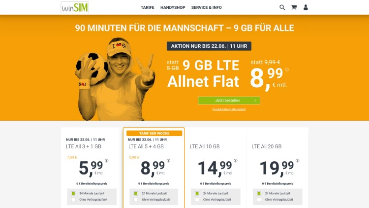 winSIM: Allnet-Flat mit 9 GB LTE Datenvolumen für 8,99 Euro