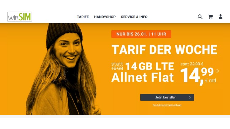 winSIM LTE Allnet Flat 14GB für 14,99 Euro monatlich