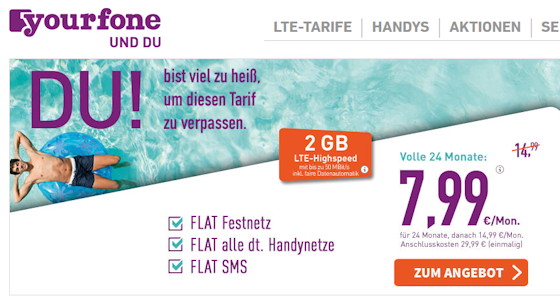 yourfone LTE XS Tarif-Aktion im August 2016