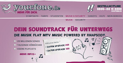 yourfone.de bietet MTV Music powered by Rhapsody